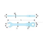 467F.1/2 - klucz oczkowo-płaski grzechotkowy przegubowy, 1/2"