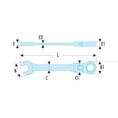 467F.11/16 - klucz oczkowo-płaski grzechotkowy przegubowy, 11/16"