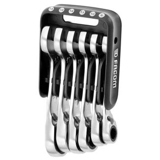 467BS.JP6 - Zestaw 6 kluczy oczkowo-płaskich grzechotkowych krótkich, 8 - 14 mm