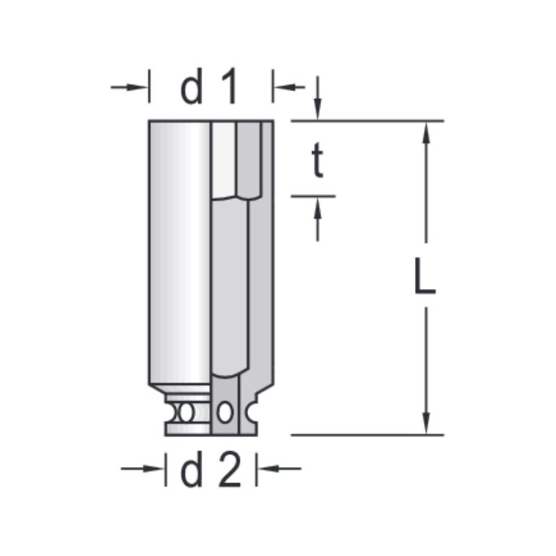 K 37 L 95 - Nasadka 1'1/2" długa 6-kątna, metryczna 95 mm