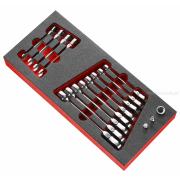 MODM.467BFJ12 - moduł 12 kluczy oczkowo płaskich przegubowych grzechotkowych i adapterów na wkładce piankowej