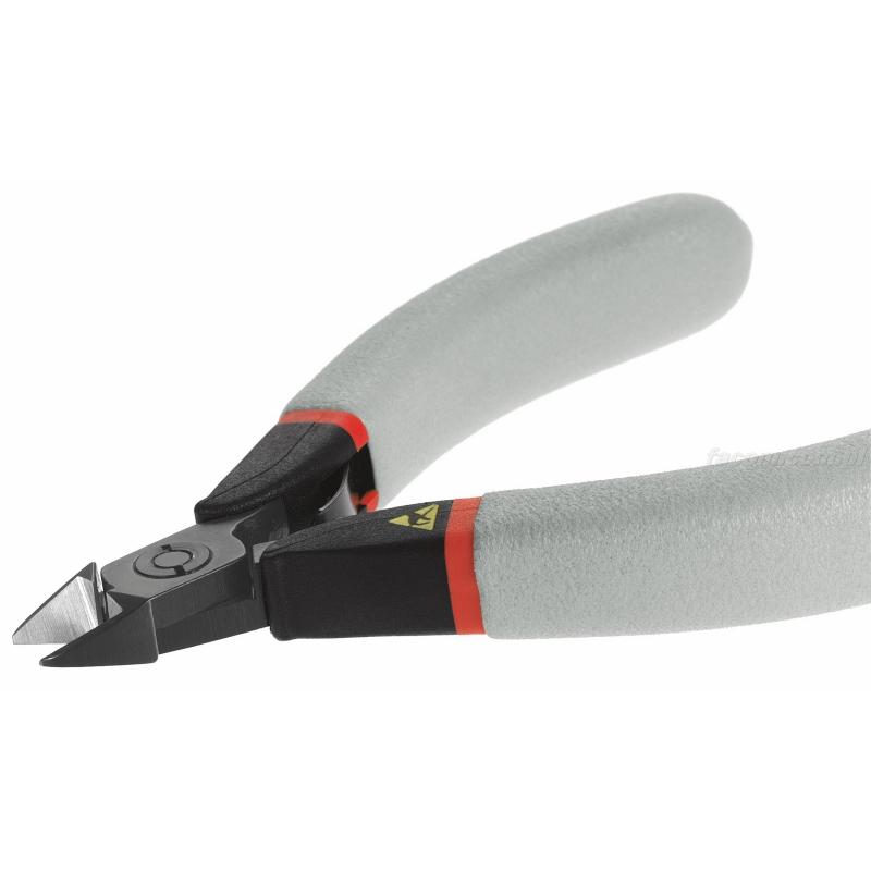 407.E - szczypce tnące ESD z główką ostrołukową, kompaktowe, cięcie półaskie, Ø CuNi 0,1 – 1,3 mm