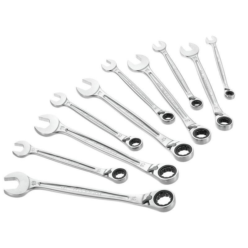 467B.JP10 - Zestaw kluczy oczkowo-płaskich grzechotkowych, 8 - 19 mm