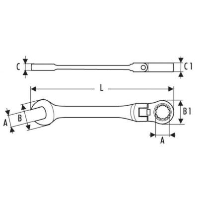 E110909 - Hinged ratchet combination wrench, 16 mm