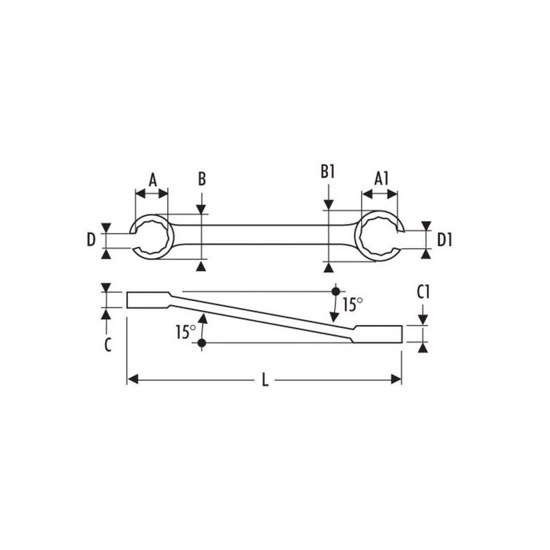 E117368 - 6 x 6 point flare nut wrench, 24x27 mm
