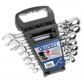 E111108 - Set of 7 hinged ratchet combination wrenches, 8-19 mm