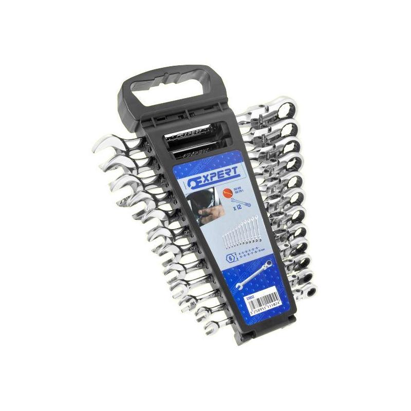 E111102 - Set of 12 hinged ratchet combination wrenches, 8-19 mm