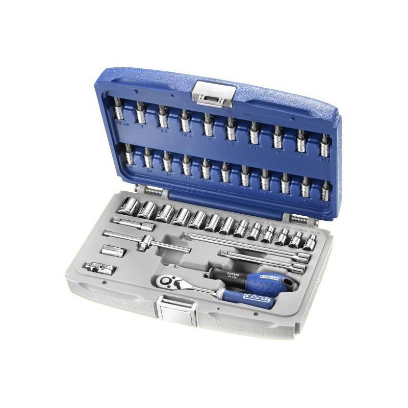 E030702 - 1/4" socket and accessory set,  4- 14 mm, T6-T40