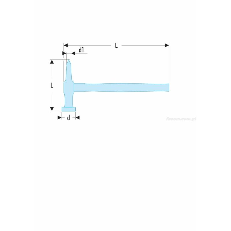 868D.40PLD1 - młotek blacharski z bijakiem okrągłym wypukłym i końcówką prostą