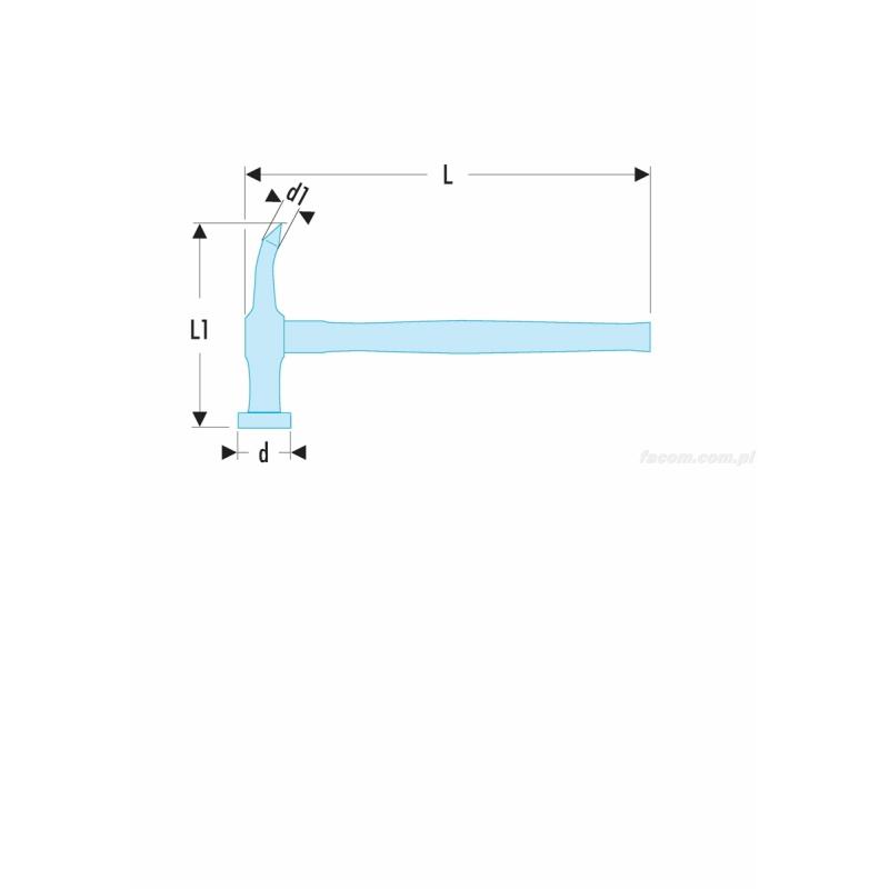 868D.40B0C - młotek blacharski z bijakiem okrągłym wypukłym i końcówką zagiętą