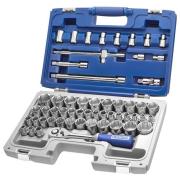 E032909 - Zestaw nasadek i akcesoriów 1/2" w kasecie, 8 - 34 mm,  3/8" - 1"1/4, E10 - E24