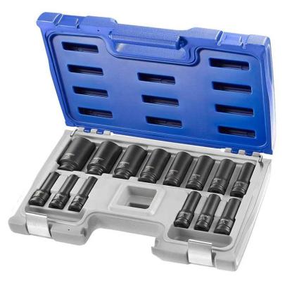E041602 - Set of 14 long hex 1/2” impact sockets, 10 - 32 mm