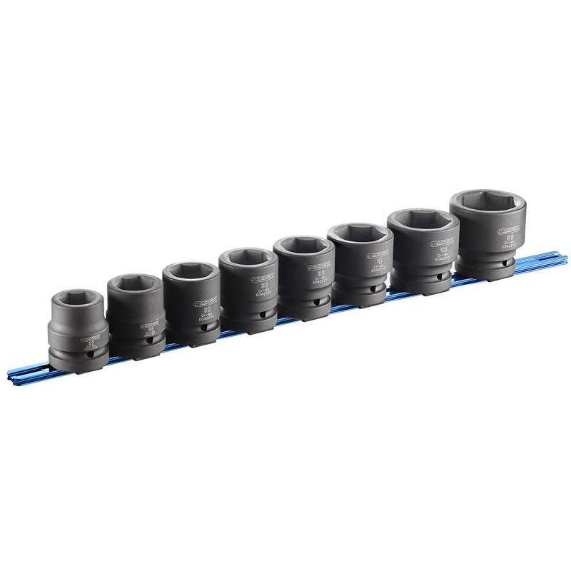 E041647 - Set of 1 "short hex impact sockets on a rail, 27 mm - 50 mm