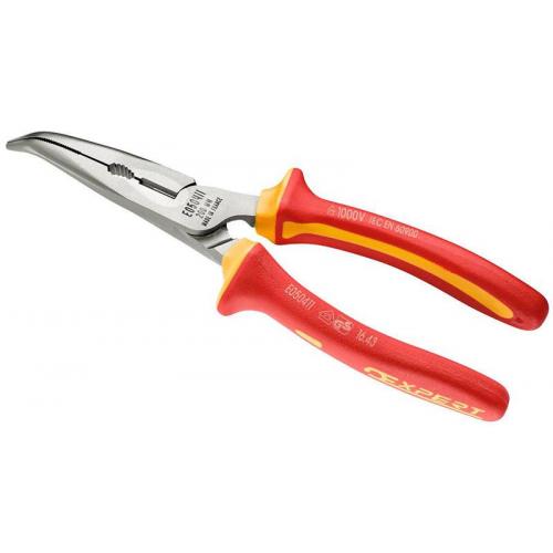 E050410 - Short half-round angled nose pliers insulated 1000V - VDE, 160 mm