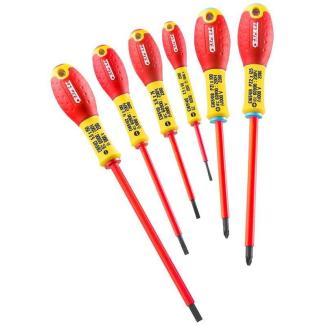 E160911 - Set of insulated screwdrivers 1000 V for slotted head screws, Pozidriv®, 2,5 - 5,5 mm, PZ1 - PZ2