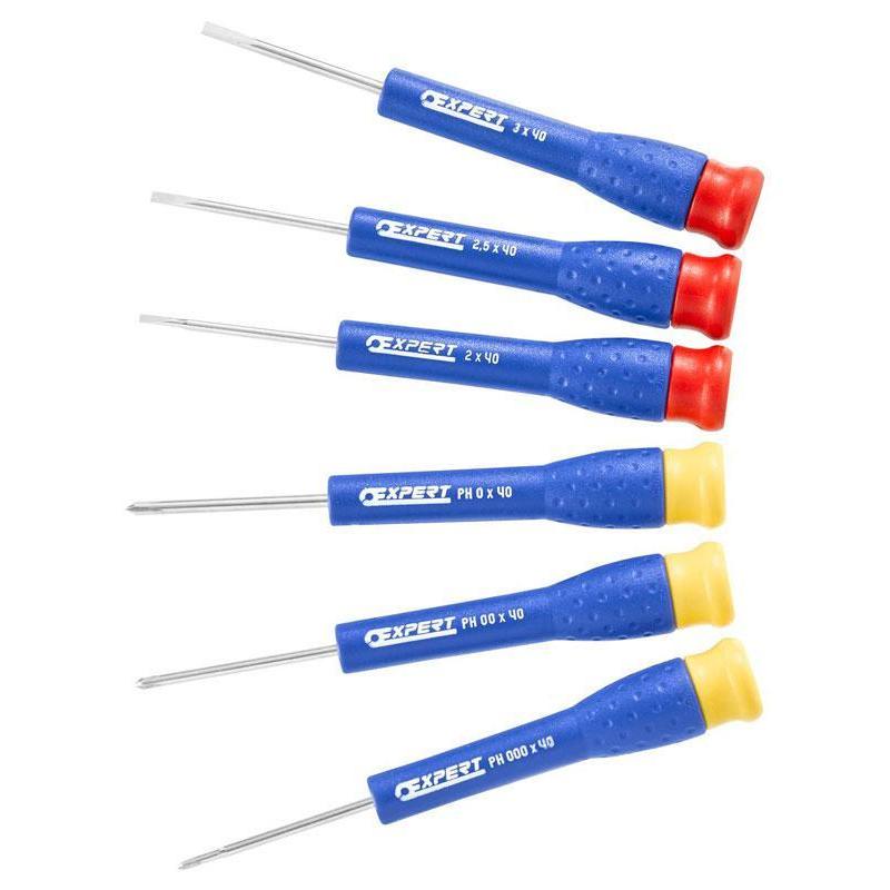 E161102 - Set of 6 precision screwdrivers for slotted head screws, Phillips®, 2 - 3 mm, PH000 - PH0