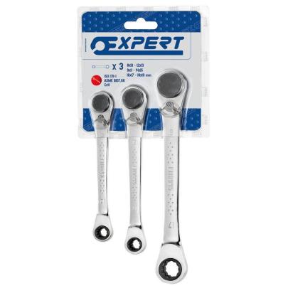 E111115 - Set of 3 ratchet ring wrenches, 8x10-12x13 - 16x17-18x19