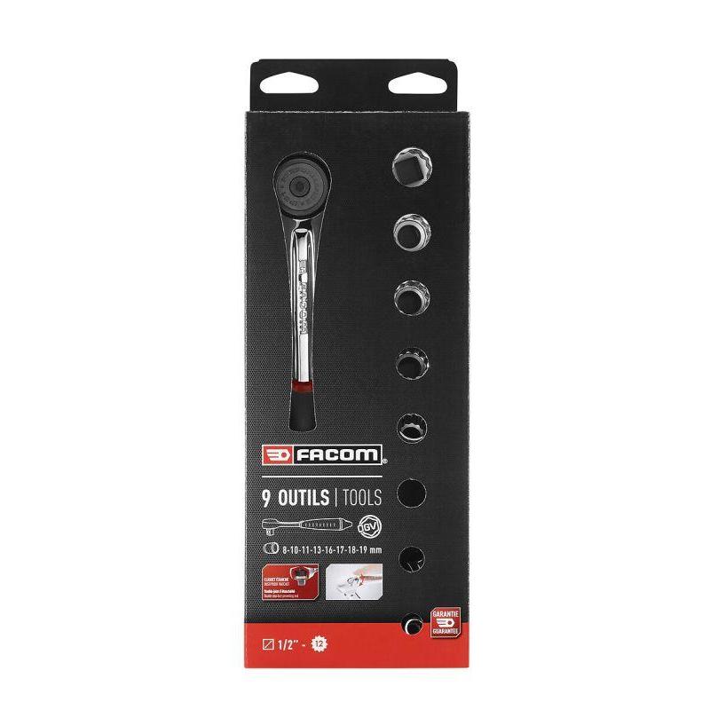 S.4JE9PB - Zestaw nasadek 1/2" z grzechotką, 12-kątnych, 8 - 19 mm