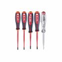 4932478737 - Set of 5 insulated screwdrivers VDE slotted, Pozidriv, 3 - 4 mm, PZ1 - PZ2, voltage tester