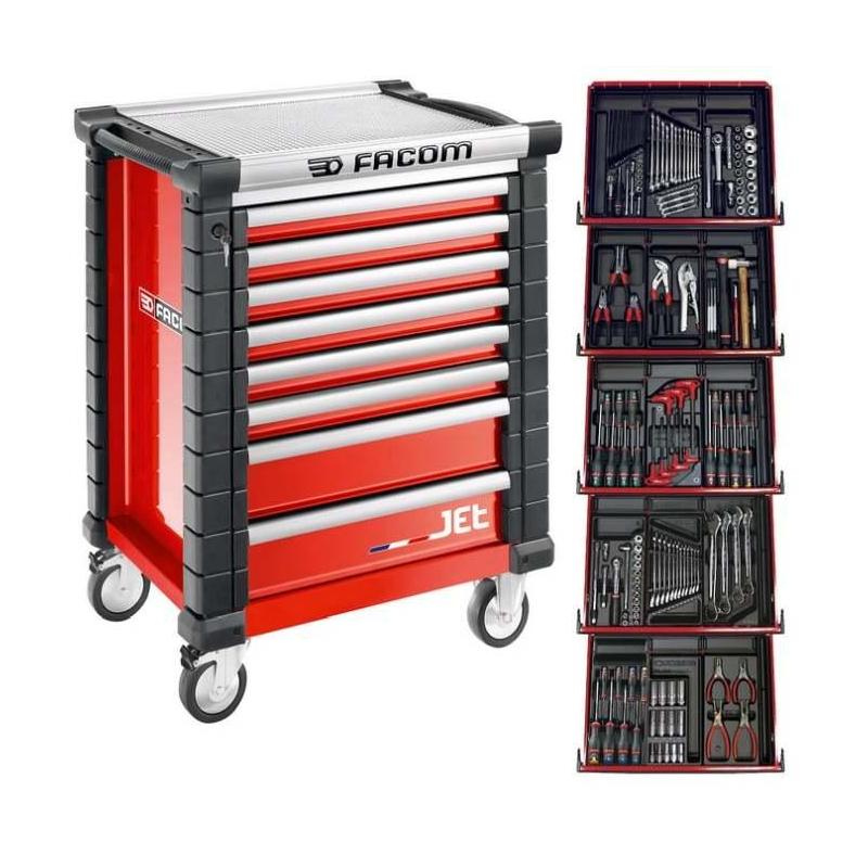 JETCM175BNL - Wózek warsztatowy z wyposażeniem, 15 modułów, czerwony