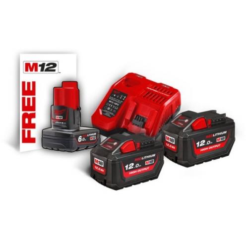 M18 HNRG-122 - Zestaw 3 akumulatorów M12™ i M18™ HIGH OUTPUT™, Li-ion 18 V, 6.0 Ah, 2 x 12.0 Ah + szybka ładowarka, 4933464261