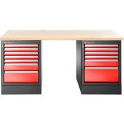 JLS3-2MW13DH - Stół warsztatowy 2182 mm, blat drewniany, 13 szuflad, wysoki