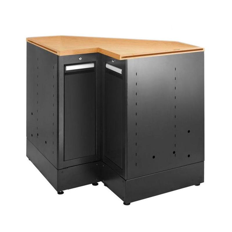 JLS3-MBSCSWBS - Szafa narożna Jetline+ z blatem drewnianym, 2 szuflady, 2 półki, czarny