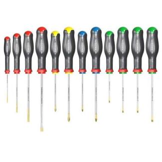 AT.J12R2PB - Zestaw 12 wkrętaków Protwist® do śrub z rowkiem, śrub Pozidriv®, Phillips® i Resistorx® + 2 uchwyty