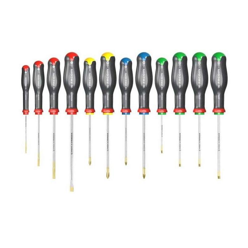 AT.J12R2PB - Zestaw 12 wkrętaków Protwist® do śrub z rowkiem, śrub Pozidriv®, Phillips® i Resistorx® + 2 uchwyty