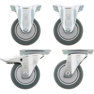 R 90 - Zestaw kół: 2 ruchome i 2 nieruchome, do wózka warsztatowego 90/6A