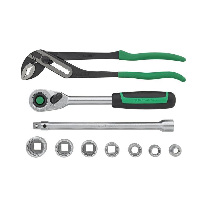 96830278 - Zestaw uzupełniający AGRAR MOBIL dla rolnictwa, nasadki i grzechotka 1/2" + szczypce FastGRIP (10 szt.)