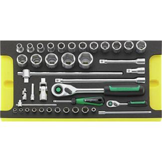 TCS WT 40/52/27/13 - Moduł nasadek i akcesoriów 1/4" i 1/2" do szuflad skrzyni narzędziowej nr 13217 (40 szt.), wkładka piankowa