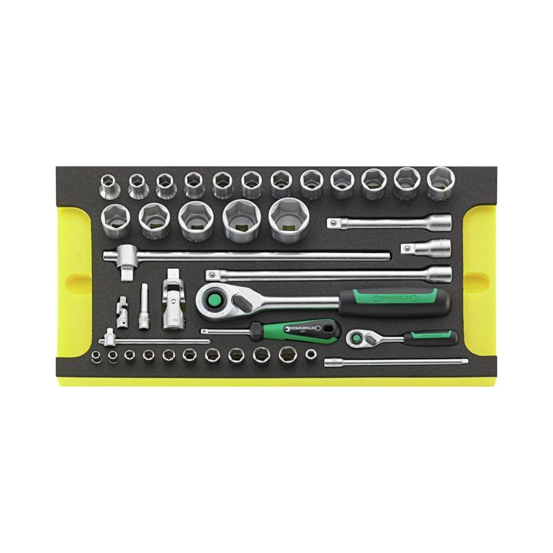 TCS WT 40/52/27/13 - Moduł nasadek i akcesoriów 1/4" i 1/2" do szuflad skrzyni narzędziowej nr 13217 (40 szt.), wkładka piankowa