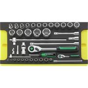 TCS WT 40/52/27/13 - Moduł nasadek i akcesoriów 1/4" i 1/2" do szuflad skrzyni narzędziowej nr 13217 (40 szt.), wkładka piankowa