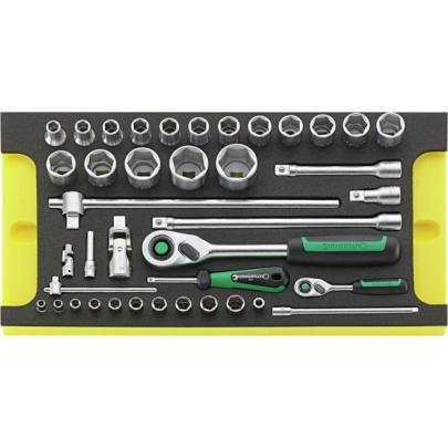 TCS WT 40/52/27/13 - Moduł nasadek i akcesoriów 1/4" i 1/2" do szuflad skrzyni narzędziowej nr 13217 (40 szt.), wkładka piankowa