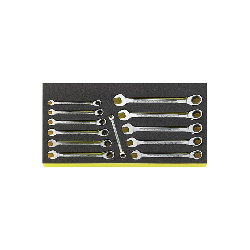 TCS WT 17/12 - Moduł kluczy oczkowo-płaskich grzechotkowych do skrzyni narzędziowej nr 13217, 8-19 mm (12 szt.) wkładka piankowa