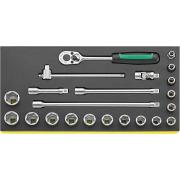 TCS 456/16/6 - Moduł nasadek i akcesoriów 3/8", 7 - 22 mm (22 szt.), wkładka piankowa