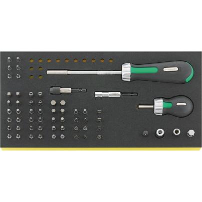 TCS 4008/8/52 - Moduł bitów do śrub z rowkiem, Phillips, Pozidriv i Torx + akcesoria 1/4" (60 szt.), wkładka piankowa