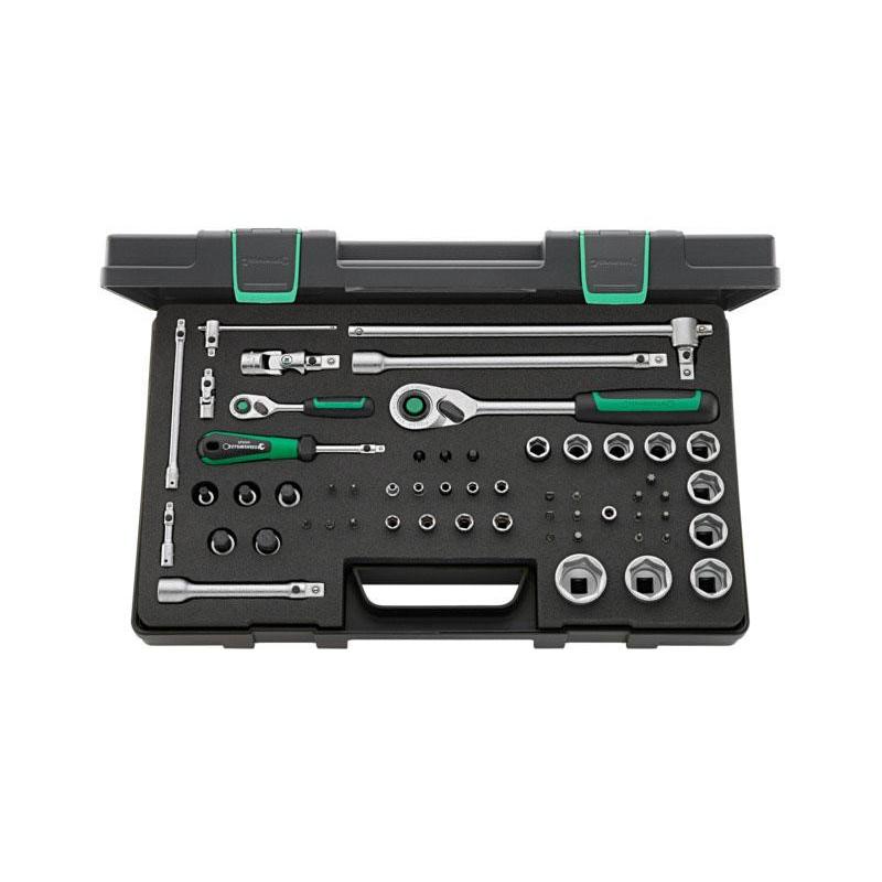 40/52/45/12QR - Zestaw nasadek 1/4" i 1/2", 3 - 30 mm, z grzechotką i akcesoriami QR (57 szt.)