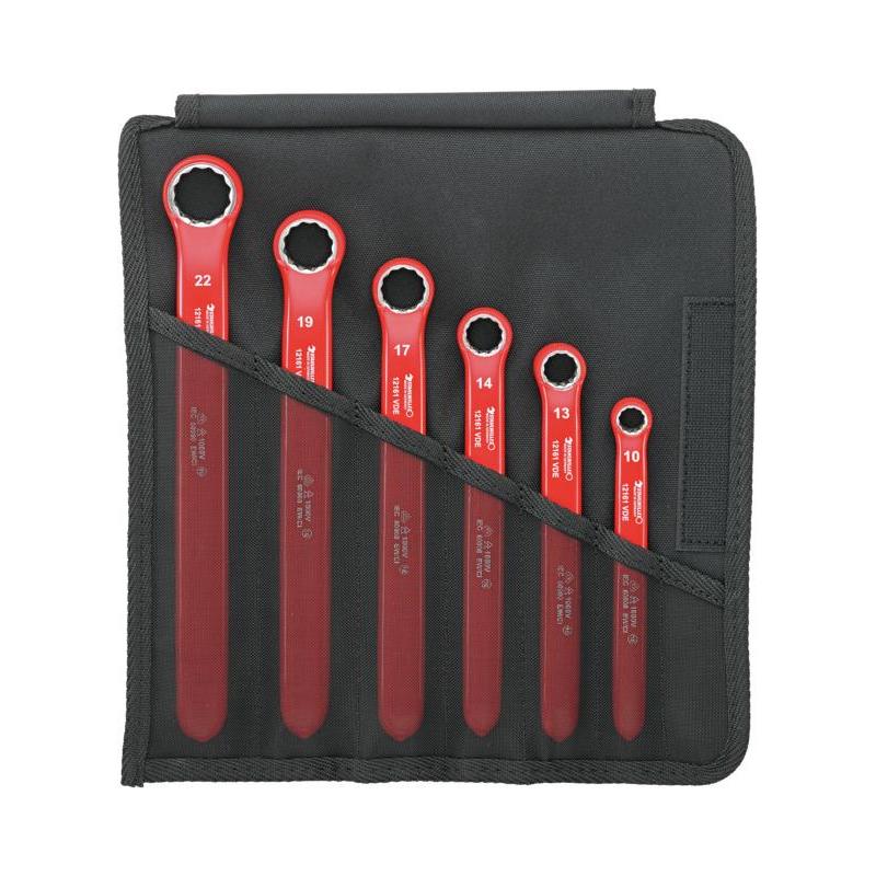 12161/6 VDE - Zestaw kluczy oczkowych jednostronnych izolowanych VDE, 10 - 22 mm (6 szt.)