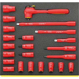 TCS 12171/19/4 VDE - Moduł nasadek i akcesoriów izolowanych VDE 3/8", 7 - 22 mm, T20 - T30, M8 - M10 (23 szt.), wkładka piankowa