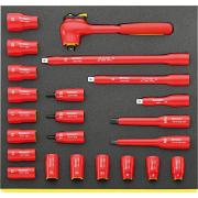 TCS 12171/19/4 VDE - Moduł nasadek i akcesoriów izolowanych VDE 3/8", 7 - 22 mm, T20 - T30, M8 - M10 (23 szt.), wkładka piankowa
