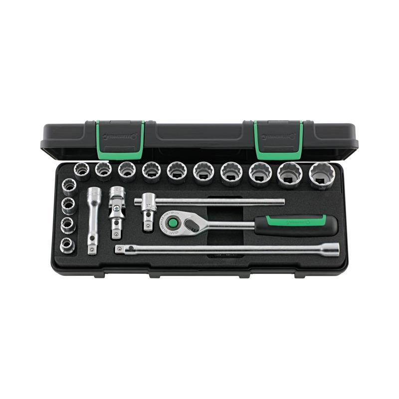 45/14/5IQR - Zestaw nasadek 3/8" 12-kątnych, 8 - 22 mm, z grzechotką i akcesoriami QR (19 szt.)