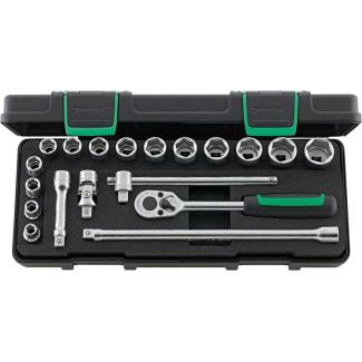 456/14/5I - Zestaw nasadek 3/8" 6-kątnych, 8 - 22 mm, z grzechotką i akcesoriami (19 szt.)