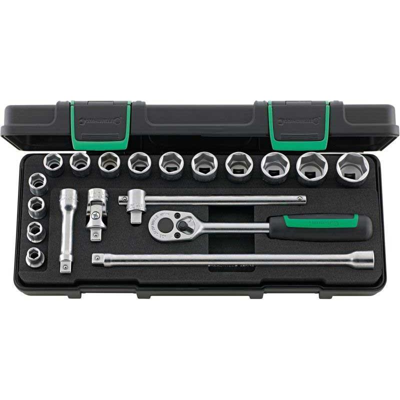 456/14/5I - Zestaw nasadek 3/8" 6-kątnych, 8 - 22 mm, z grzechotką i akcesoriami (19 szt.)