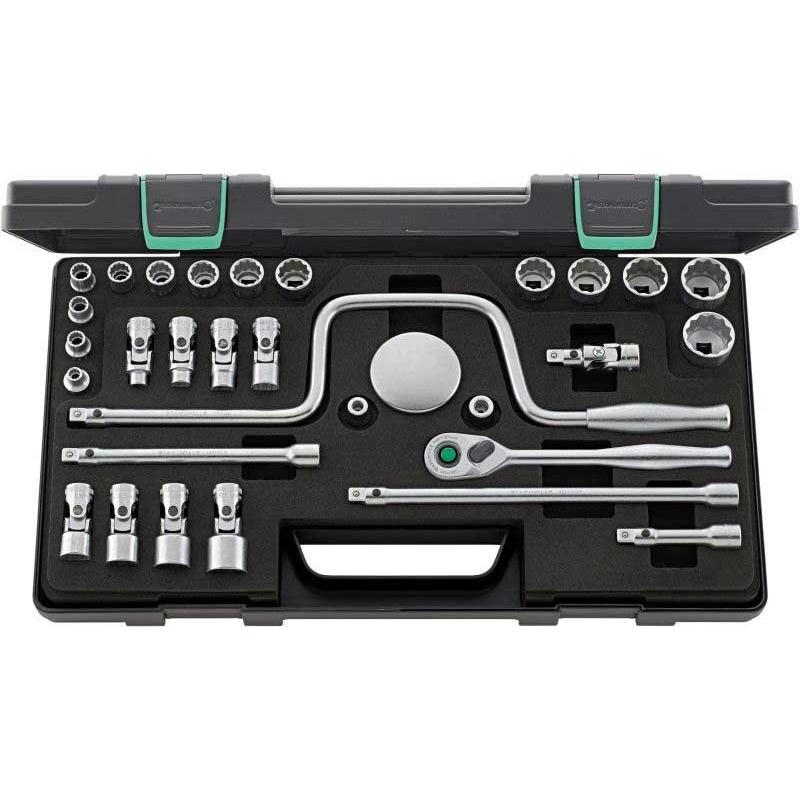 45A/22/8QR - Zestaw nasadek 3/8" 12-kątnych, 1/4" - 1", z grzechotką i akcesoriami QR (30 szt.)