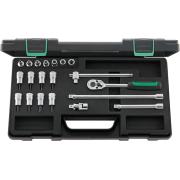 45TX/49TX/15/5 - Zestaw nasadek 3/8" Torx E5 - E14 i trzpieniowych T9 - T40, z grzechotką i akcesoriami (20 szt.)