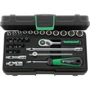 40/24/6QR - Zestaw nasadek 1/4" 6-kątnych 4-14mm i trzpieniowych 3-8mm, PH1-PH2, PZ1-PZ2, z grzechotką i akcesoriami QR (30szt.)