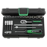 40/44/17/5 - Zestaw nasadek 1/4" 6-kątnych 3,5 - 13 mm i trzpieniowych 3 - 6 mm, z grzechotką i akcesoriami (22 szt.)