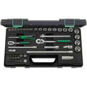 40/45/36/12 - Zestaw nasadek 1/4" 6-kątnych i 3/8" 12-kątnych, 4 - 22 mm, z grzechotką i akcesoriami + bity (48 szt.)